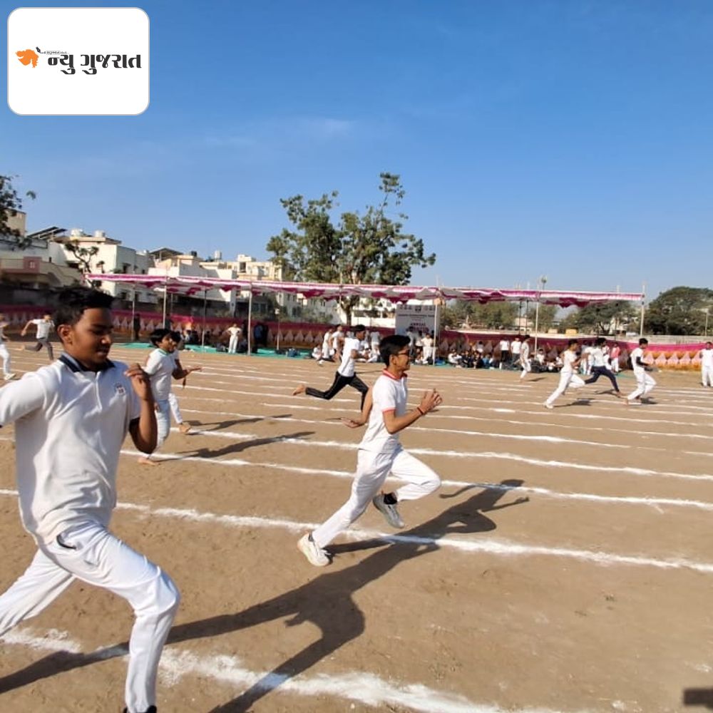 માધવ ઇન્ટરનેશનલ સ્કૂલનો વાર્ષિક સ્પોર્ટ્સ ડે યોજાયો:800 વિદ્યાર્થીઓએ દોડ-કૂદ સહિતની વિવિધ સ્પર્ધાઓમાં ભાગ લીધો